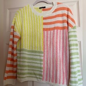 Very J Multicolor Striped Crewneck Sweater - Yellow, Orange, Pink, Green